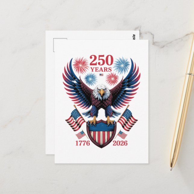 Carte Postale 250e anniversaire 250 ans États-Unis 1776 (Devant/Arrière en situation)