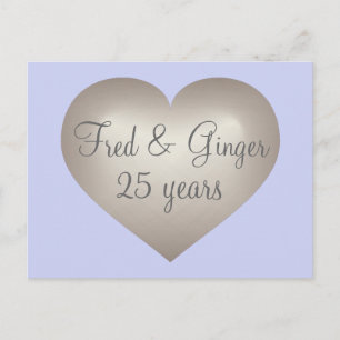 Carte Postale 25 ans argent faux coeur argent anniversaire