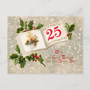 Carte Postale 25 décembre Eglise Holly Snow