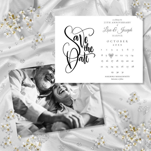 Carte Postale 25e anniversaire Enregistrer la date Calendrier Ph (25th Anniversary Save the Date Calendar Photo Postcard)