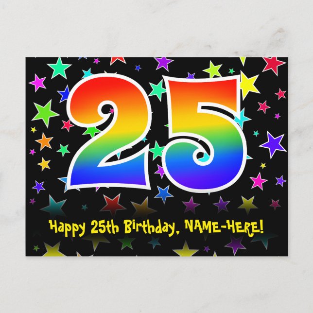 Carte Postale 25e anniversaire : Fun Stars Motif, Arc-en-ciel 25 (Devant)