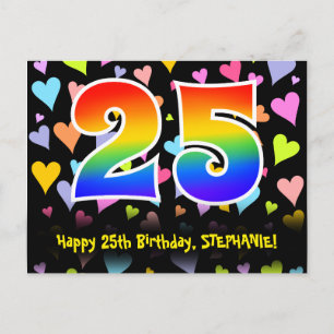 Carte Postale 25e anniversaire : motif coeurs amusants, arc-en-c