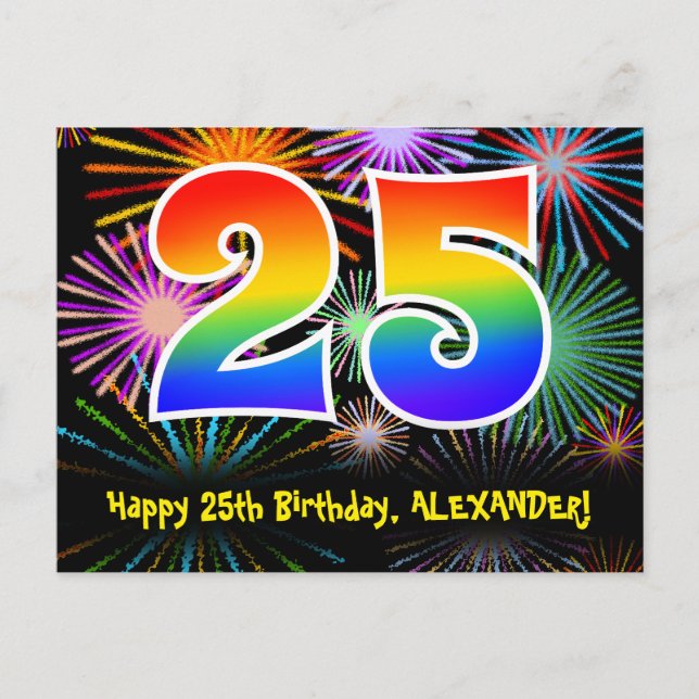Carte Postale 25e Anniversaire – Motif de feux d'artifice amusan (Devant)