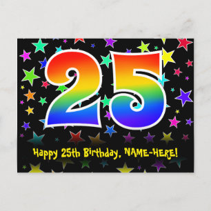 Carte Postale 25e Anniversaire : Motif Étoiles Amusantes, Arc-en