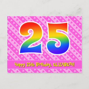 Carte Postale 25e anniversaire : Rayures roses et cœurs, Arc-en-