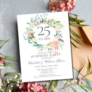 Carte Postale 25e anniversaire Surprise Party Roses Garland