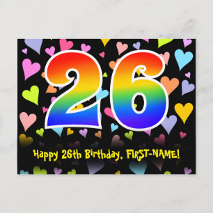 Carte Postale 26e anniversaire : Fun Hearts Motif, Arc-en-ciel 2