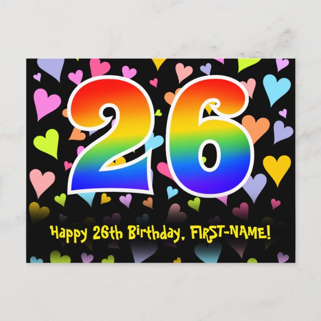 Carte Postale 26e anniversaire : Fun Hearts Motif, Arc-en-ciel 2 (Devant)
