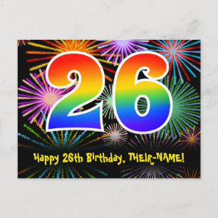 Carte Postale 26e Anniversaire – Motif de feux d'artifice amusan