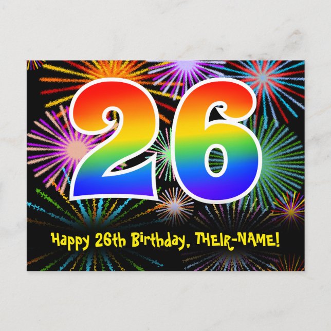Carte Postale 26e anniversaire – Motif de feux d'artifice amusan (Devant)