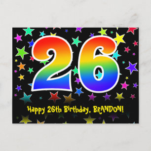 Carte Postale 26e Anniversaire : Motif Étoiles Amusantes, Arc-en