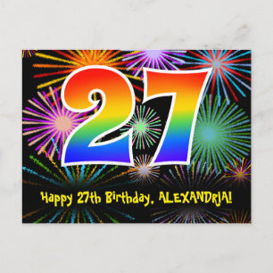 Carte Postale 27e anniversaire - Fun Motif feux d'artifice + Arc