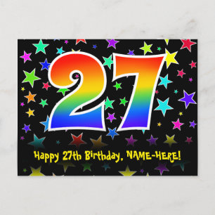 Carte Postale 27e anniversaire : Fun Stars Motif, Arc-en-ciel 27