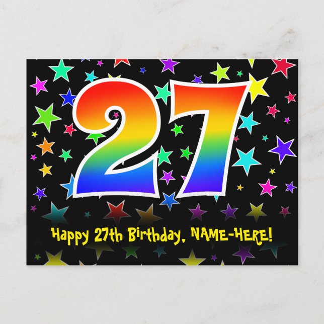 Carte Postale 27e anniversaire : Fun Stars Motif, Arc-en-ciel 27 (Devant)