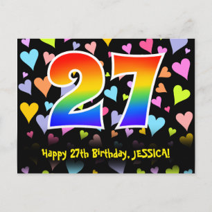 Carte Postale 27e Anniversaire : Motif Cœurs Amusants, Arc-en-ci