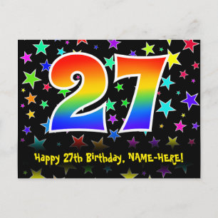 Carte Postale 27e Anniversaire : Motif Étoiles Amusantes, Arc-en