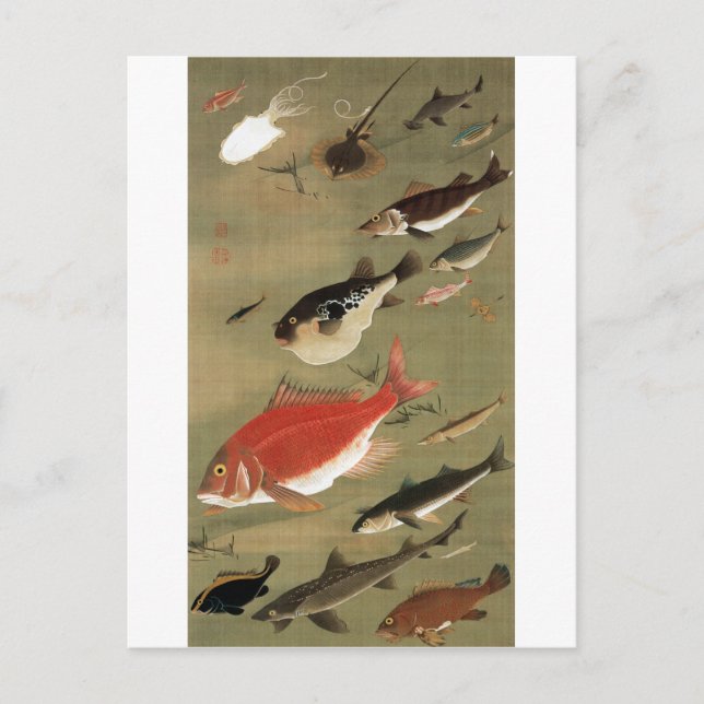 Carte Postale 28. 群 魚 図, 若 Divers Poissons, Jakuchú, Japon Art (Devant)