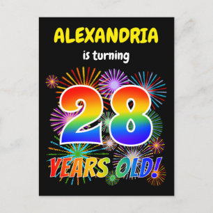Carte Postale 28e anniversaire - Fun Fireworks, Rainbow Look "28