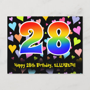 Carte Postale 28e anniversaire : Fun Hearts Motif, Arc-en-ciel 2