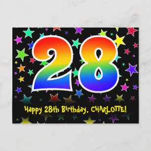 Carte Postale 28e anniversaire : Fun Stars Motif, Arc-en-ciel 28