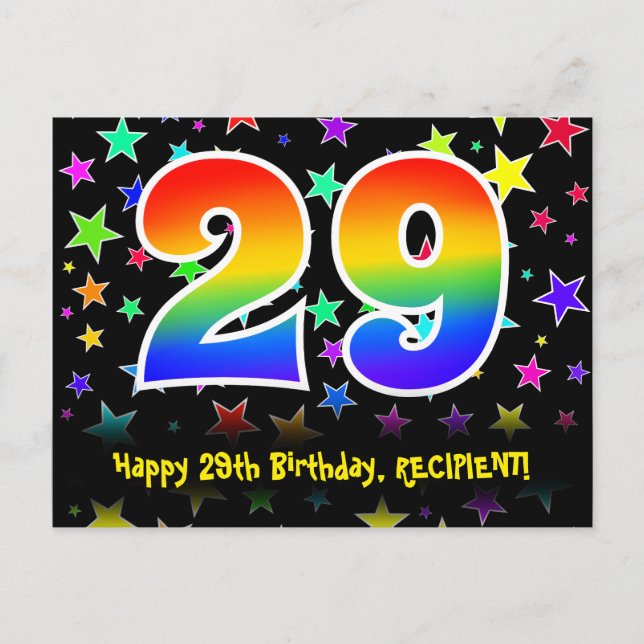 Carte Postale 29e anniversaire : Fun Stars Motif, Arc-en-ciel 29 (Devant)