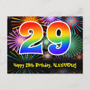 Carte Postale 29e Anniversaire – Motif de feux d'artifice amusan