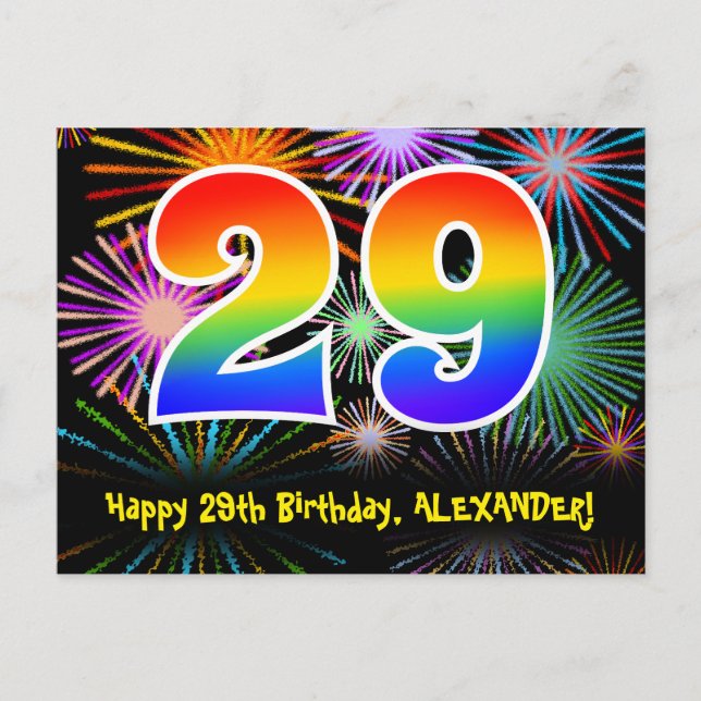 Carte Postale 29e Anniversaire – Motif de feux d'artifice amusan (Devant)