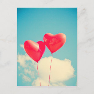 Carte Postale 2 Ballons en forme de coeur rouge brillant flottan