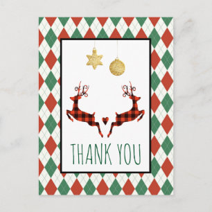 Carte Postale 2 cerfs de Noël sautants de style rustique Merci