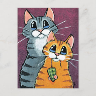 Carte Postale 2 chats Tabby avec souris de jouets Illustration