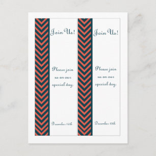 Carte Postale 2 Chevron Neon Coral moderne / Mariage de marine S