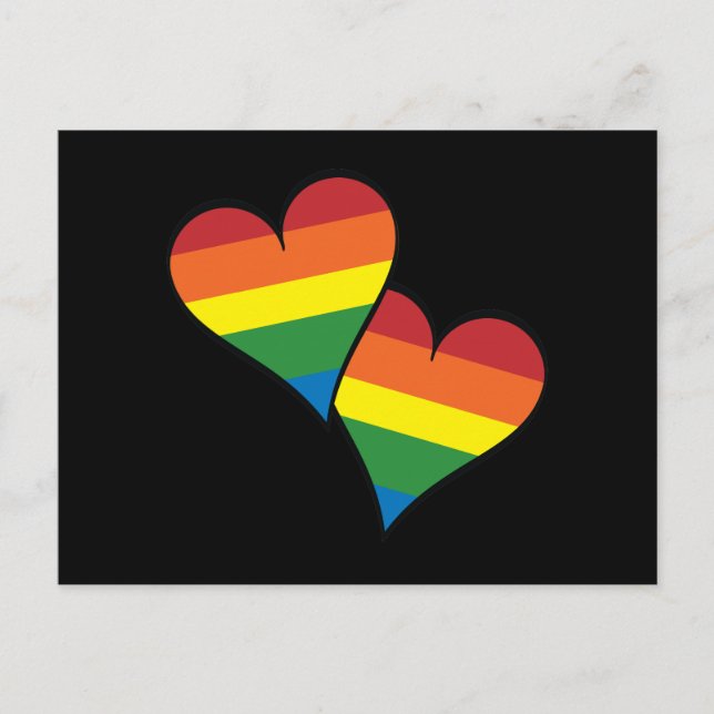 Carte Postale 2 Coeurs arc-en-ciel (Devant)