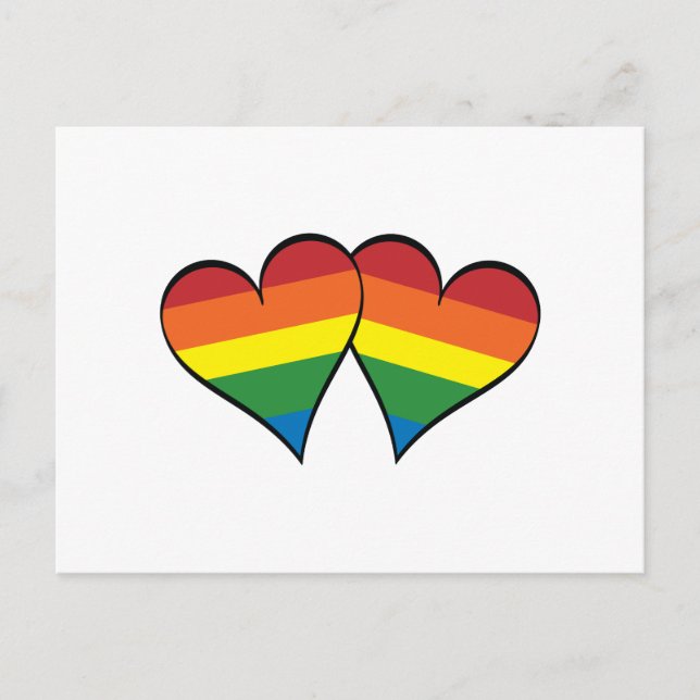 Carte Postale 2 Coeurs arc-en-ciel (Devant)