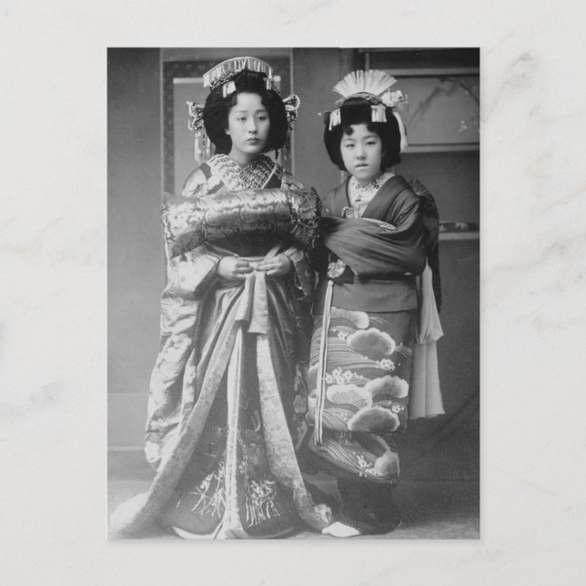 Carte Postale 2 filles Geisha photo japonaise Vintage (Devant)