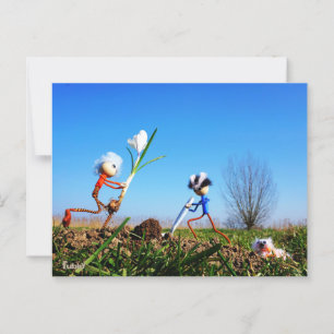 Carte Postale 2 Fubby qui plantent une sphère de crocus.