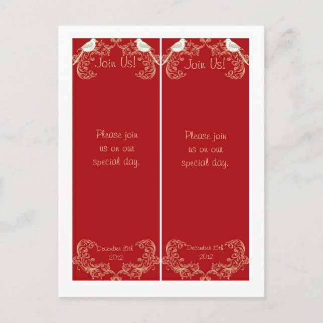 Carte Postale 2 Inséparables Signets Mariages de Crimson/Creme (Devant)