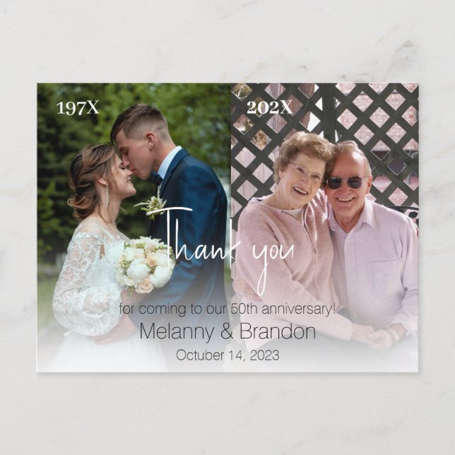 Carte Postale 2 Mariage photo Anniversaire Merci (Devant)