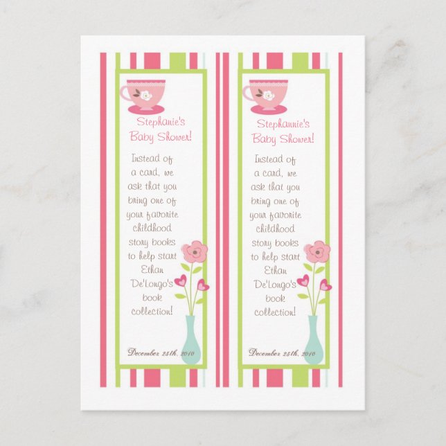 Carte Postale 2 Marques de livre Tea Party Pink Pastel Fleurs (Devant)