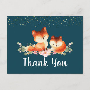 Carte Postale 2 mignons petits renards rouges Merci