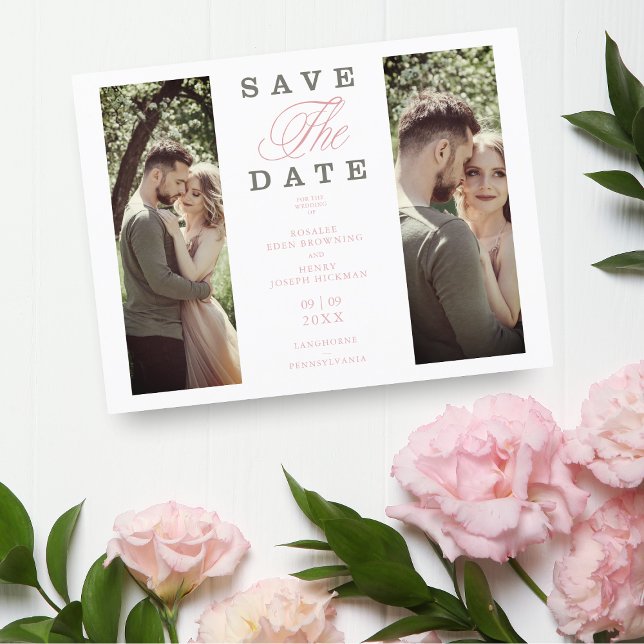 Carte Postale 2 Photos Couple Main Lettré Élégant Script (Créateur téléchargé)