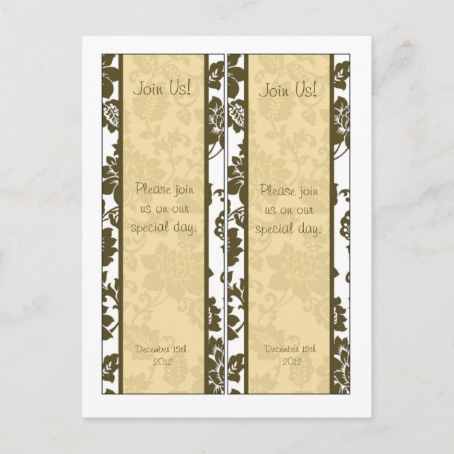 Carte Postale 2 Signets Brown/Creme Floral Mariage damassé (Devant)