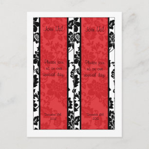 Carte Postale 2 Signets de Mariage damassé Floral Noir/Rouge