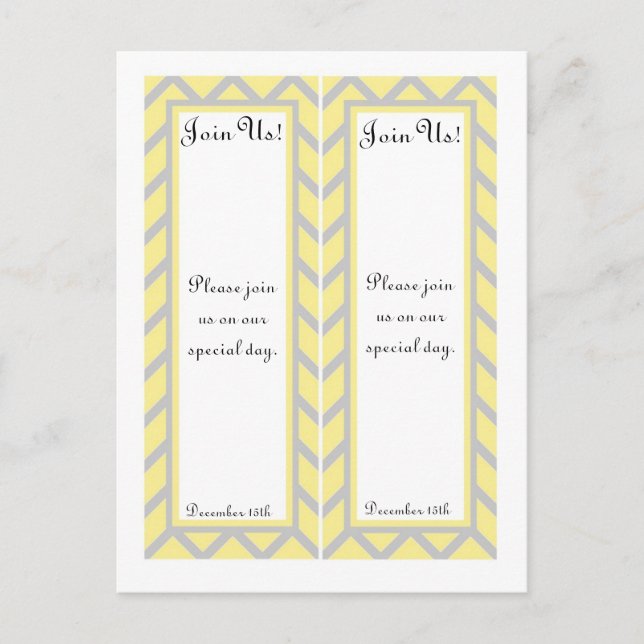 Carte Postale 2 Signets Mariages modernes Chevron Jaune/Gris (Devant)