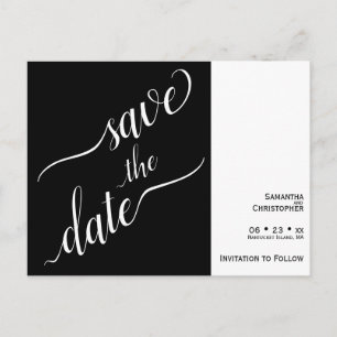 Carte Postale 2 Volet minimum Noir & Blanc mariage Enregistrer l