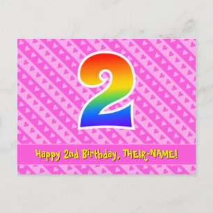 Carte Postale 2e anniversaire : Pink Stripes & Hearts, Rainbow 2