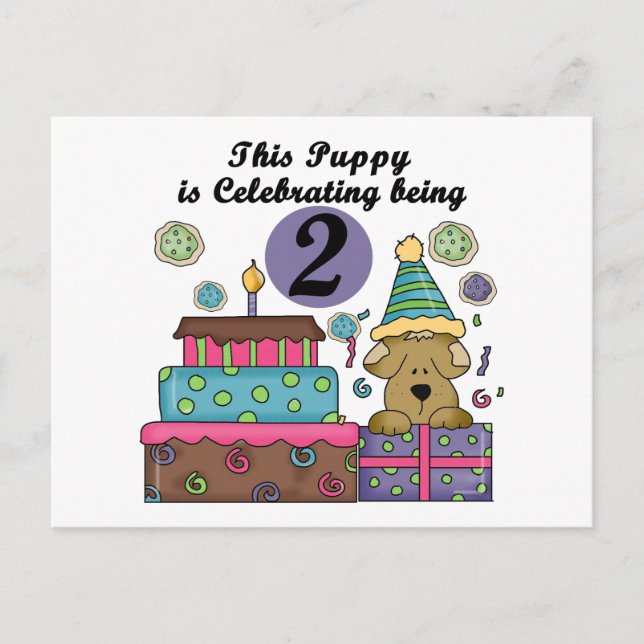 Carte Postale 2e anniversaire Puppy Tshirts et cadeaux (Devant)