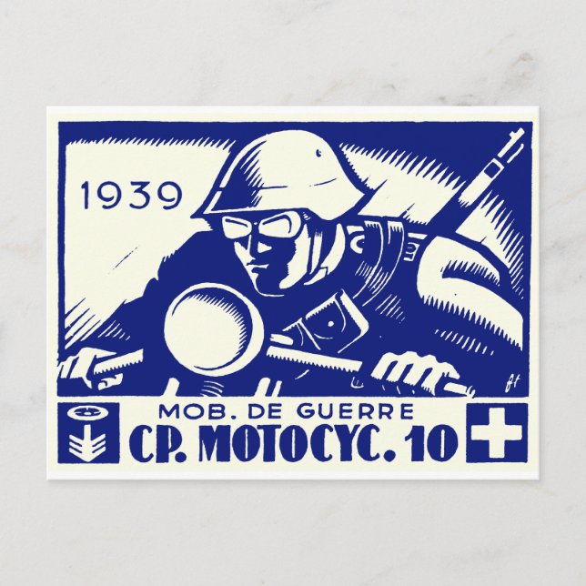 Carte Postale 2ÈME GUERRE MONDIALE Swiss Motorcycle Company, ble (Devant)
