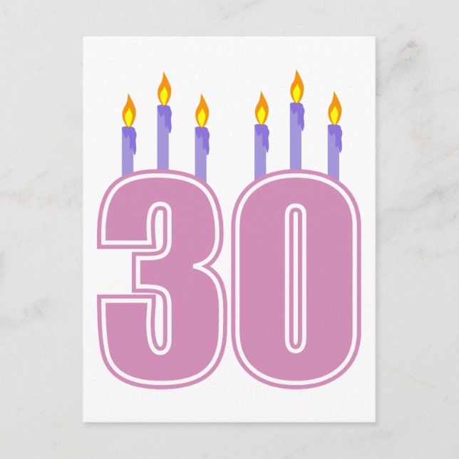 Carte Postale 30 bougies d'anniversaire (rose / violet) (Devant)