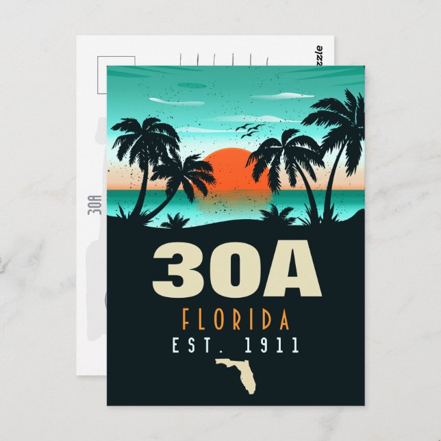 Carte Postale 30a Route Floride Retro Sunset Souvenirs 60s (Devant / Derrière)