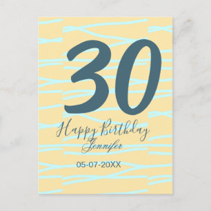 Carte Postale 30e anniversaire ajouter nom date année jaune bleu